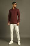 Dhruv Vaish_Maroon Handloom Cotton Linen Shirt _Online_at_Aza_Fashions