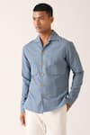 Buy_Dhruv Vaish_Blue Cotton Linen Plain Flap Pocket Shirt _at_Aza_Fashions