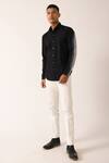Buy_Dhruv Vaish_Black Cotton, Denim Color Block Shirt_at_Aza_Fashions