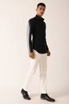 Dhruv Vaish_Black Cotton, Denim Color Block Shirt_Online_at_Aza_Fashions