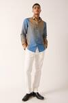 Buy_Dhruv Vaish_Blue Cotton Linen Ombre Shirt_at_Aza_Fashions