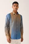Dhruv Vaish_Blue Cotton Linen Ombre Shirt_Online_at_Aza_Fashions