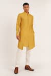 Buy_Dhruv Vaish_Yellow Cotton Silk Asymmetric Kurta Set  _at_Aza_Fashions