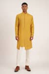 Dhruv Vaish_Yellow Cotton Silk Asymmetric Kurta Set  _Online_at_Aza_Fashions