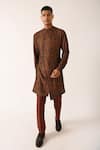 Buy_Dhruv Vaish_Brown Cotton Silk Printed Kurta Set  _at_Aza_Fashions