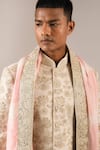 Dhruv Vaish_Beige Floral Motifs Chanderi Tie And Dye Stole _at_Aza_Fashions