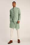 Buy_Dhruv Vaish_Green Textured Cotton Silk High Neck Jawahar Jacket  _at_Aza_Fashions