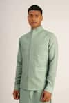 Dhruv Vaish_Green Textured Cotton Silk High Neck Jawahar Jacket  _Online_at_Aza_Fashions