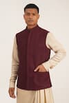 Buy_Dhruv Vaish_Purple Textured Cotton Silk High Neck Jawahar Jacket_at_Aza_Fashions