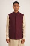 Dhruv Vaish_Purple Textured Cotton Silk High Neck Jawahar Jacket_Online_at_Aza_Fashions
