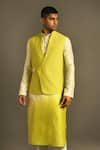 Shop_Dhruv Vaish_Green Cotton Silk Overlap Bundi  _Online_at_Aza_Fashions