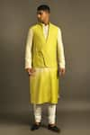 Buy_Dhruv Vaish_Green Cotton Silk Overlap Bundi  _Online_at_Aza_Fashions