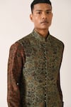 Dhruv Vaish_Green Cotton Silk Printed Bundi  _Online_at_Aza_Fashions