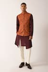 Buy_Dhruv Vaish_Orange Cotton Silk Printed Bundi  _at_Aza_Fashions