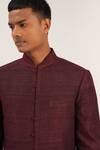 Dhruv Vaish_Purple Raw Silk Sherwani Set  _Online_at_Aza_Fashions