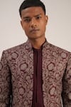 Buy_Dhruv Vaish_Purple Raw Silk Embroidered Floral Front Open Sherwani  _Online_at_Aza_Fashions