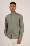 Buy_Dhruv Vaish_Green Cotton Linen High Neck Shirt_at_Aza_Fashions
