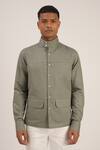 Dhruv Vaish_Green Cotton Linen High Neck Shirt_Online_at_Aza_Fashions