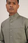 Buy_Dhruv Vaish_Green Cotton Linen High Neck Shirt_Online_at_Aza_Fashions