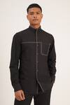 Buy_Dhruv Vaish_Black Handloom Cotton High Neck Shirt  _at_Aza_Fashions