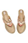 Shop_Fuchsia_Gold Embellished Sequin T Strap Wedges _at_Aza_Fashions