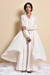 Kanika Sharma_White Inner Cotton Kota Jacket Doby Cotton Flared Set With Embroidered _Online_at_Aza_Fashions