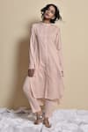 Buy_Kanika Sharma_Pink Cotton Band Collar Embroidered Kurta Pant Set _at_Aza_Fashions