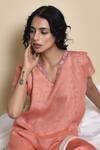 Kanika Sharma_Pink Kurta Kota Pant Modal V Neck Floral Printed Set _Online_at_Aza_Fashions