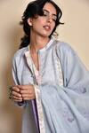 Buy_Kanika Sharma_Blue Kurta And Pant Chanderi Inner Modal Dupatta Kota Kurta Band Collar Set _Online_at_Aza_Fashions
