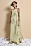 Kanika Sharma_Green Crinkled Cotton Square Neck Layered Maxi Dress _Online_at_Aza_Fashions