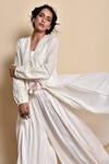 Buy_Kanika Sharma_White Inner Cotton Kota Jacket Doby Cotton Flared Set With Embroidered _at_Aza_Fashions