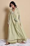 Buy_Kanika Sharma_Green Inner Doby  Jacket And Pant Flared Set With Embroidered _at_Aza_Fashions
