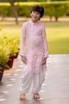 Buy_Panchhi by Kanupriya Tibrewala_Pink Silk Blend Embroidered Bead Work Mogra Kurta Dhoti Pant Set _at_Aza_Fashions