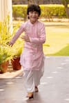 Shop_Panchhi by Kanupriya Tibrewala_Pink Silk Blend Embroidered Bead Work Mogra Kurta Dhoti Pant Set _at_Aza_Fashions