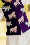 Shop_Panchhi By Kanupriya Tibrewala_Purple , Satin Embroidery Haathi Ghoda Bundi _at_Aza_Fashions