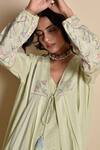 Kanika Sharma_Green Inner Doby  Jacket And Pant Flared Set With Embroidered _Online_at_Aza_Fashions