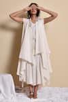 Buy_Kanika Sharma_White Cotton Dress V Neck A-line Midi With Jacket _at_Aza_Fashions