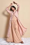 Buy_Kanika Sharma_Peach Inner And Pant Crincled Cotton Jacket Flared Set With Long  _at_Aza_Fashions