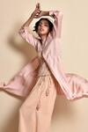 Kanika Sharma_Peach Inner And Pant Crincled Cotton Jacket Flared Set With Long  _Online_at_Aza_Fashions