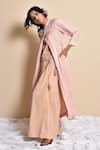 Buy_Kanika Sharma_Peach Inner And Pant Crincled Cotton Jacket Flared Set With Long  _Online_at_Aza_Fashions