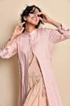 Shop_Kanika Sharma_Peach Inner And Pant Crincled Cotton Jacket Flared Set With Long  _Online_at_Aza_Fashions