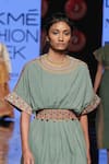 Shop_Chandrima_Green Kala Cotton Round Pleated Midi Dress _at_Aza_Fashions