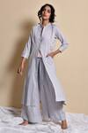 Buy_Kanika Sharma_Blue Inner Doby  Jacket Modal Pant Flared Set With Long _at_Aza_Fashions