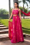 Soniya G_Fuchsia Handmade Cotton Striped Pattern Sweetheart Lurex Blouse And Palazzo Set _Online_at_Aza_Fashions