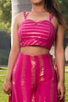 Soniya G_Fuchsia Handmade Cotton Striped Pattern Sweetheart Lurex Blouse And Palazzo Set _at_Aza_Fashions