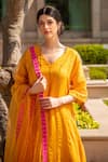 Soniya G_Yellow Handmade Cotton Embroidery Sequins V Neck Kurta Pant Set _Online_at_Aza_Fashions