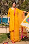 Shop_Soniya G_Yellow Handmade Cotton Embroidery Sequins V Neck Kurta Pant Set _Online_at_Aza_Fashions