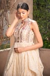 Soniya G_Ivory Handmade Cotton Embroidery Sequins V Neck Layered Anarkali With Dupatta _at_Aza_Fashions