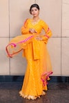 Soniya G_Yellow Handmade Cotton Striped Pattern V Neck Kurta Sharara Set _Online_at_Aza_Fashions