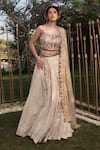 Soniya G_Ivory Handmade Cotton Embroidery Sequins Scoop Lurex Striped Pattern Lehenga Set _Online_at_Aza_Fashions